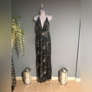 PrettyLittleThing Black and Olive Green Halter Neck Jumpsuit
